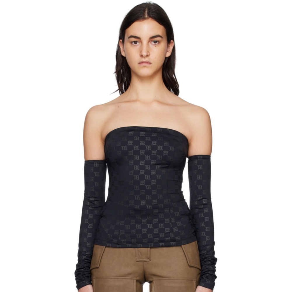 Black Strapless Long Sleeve Top by Unknown Brand